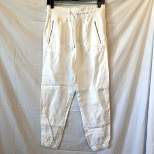 Athleta Cabo Linen Jogger Pants Womens Size 4 White Pull On Elastic Pockets